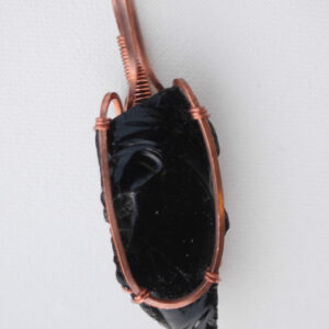 Copper Wrapped Obsidian Pendant-B