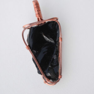 Copper Wrapped Obsidian Pendant-O