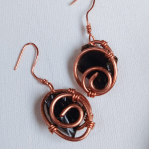 Copper Wrapped Obsidian Earrings-L