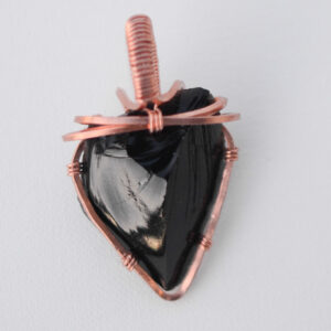 Copper Wrapped Obsidian Pendant-K