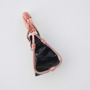 Copper Wrapped Obsidian Pendant-M